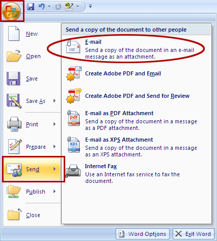 create email link documents in word